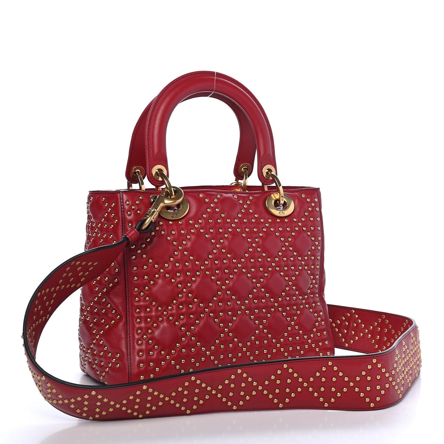 Lambskin Cannage Studded Medium Supple Lady Dior Red