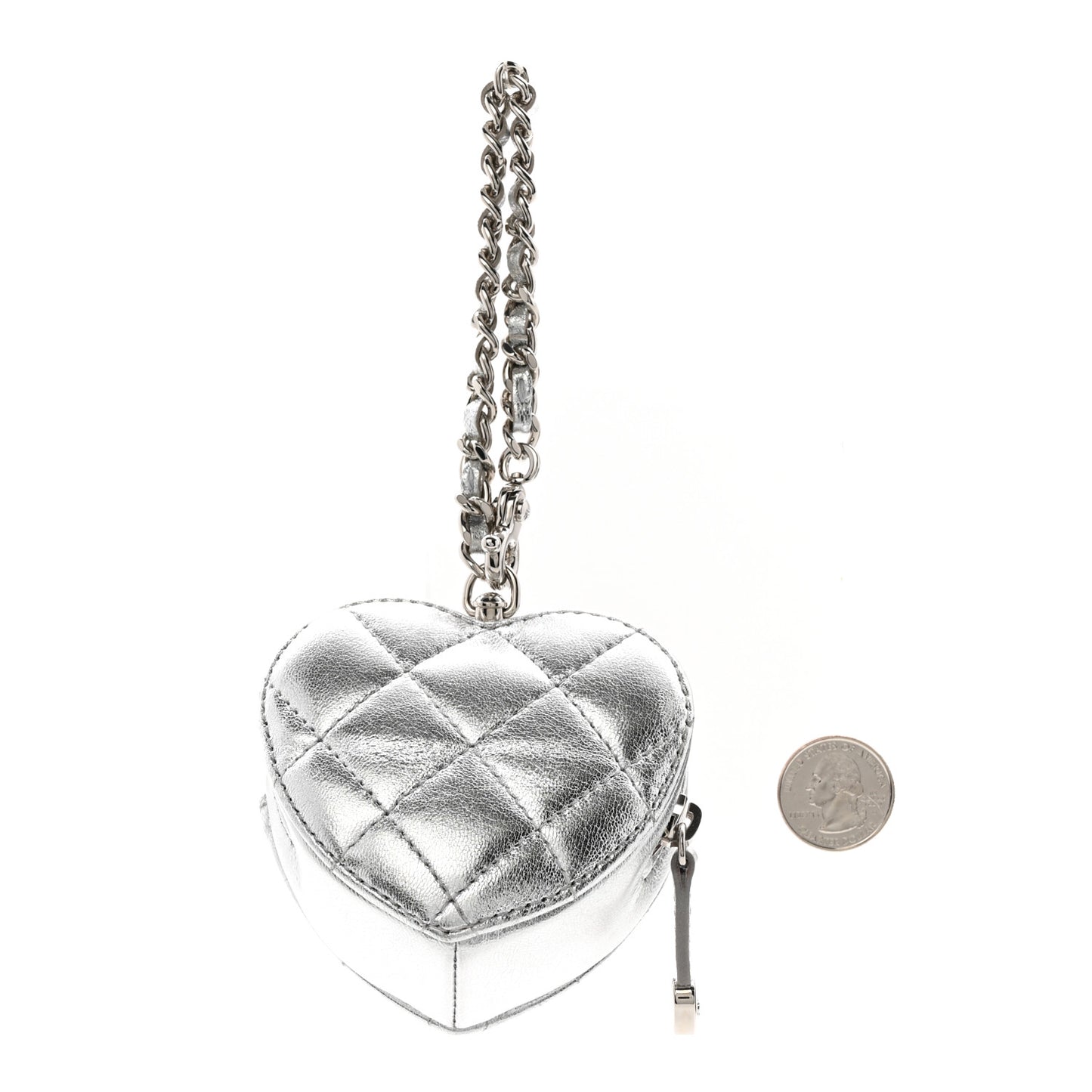 Metallic Lambskin Quilted CC Mini In Love Heart Bag Charm Silver