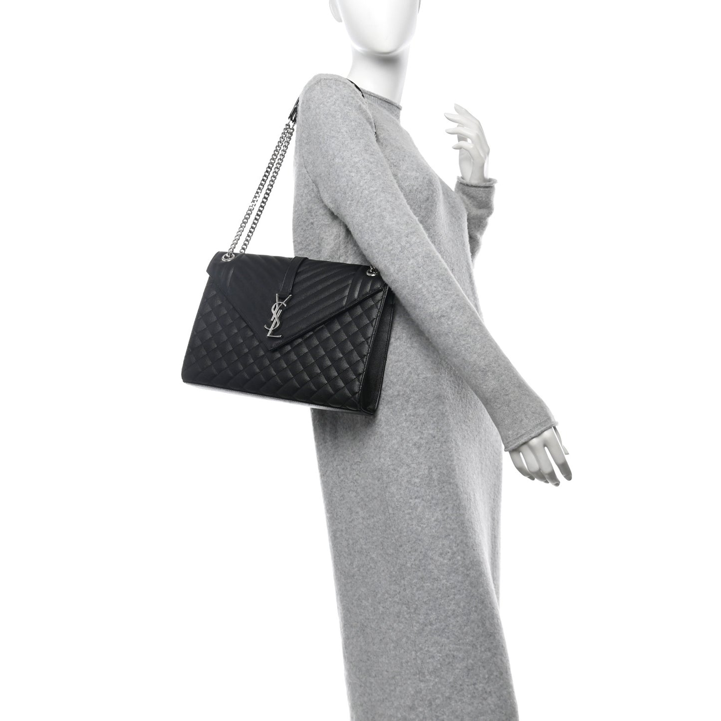 Grain De Poudre Textured Mixed Matelasse Large Triquilt Monogram Satchel Black