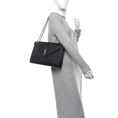 Saint Laurent Grain De Poudre Textured Mixed Matelasse Large Triquilt Monogram Satchel Black 2 of 12