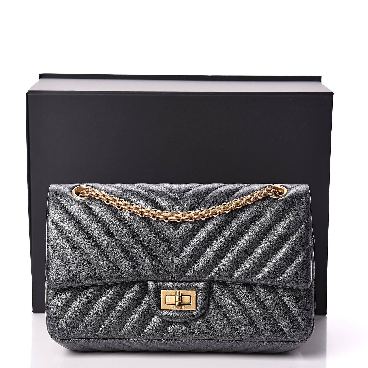 Chanel Metallic Sheepskin Chevron Quilted 2.55 Reissue 225 Flap Dark Silver 10 of 10