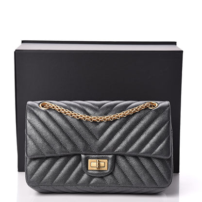 Chanel Metallic Sheepskin Chevron Quilted 2.55 Reissue 225 Flap Dark Silver 10 of 10