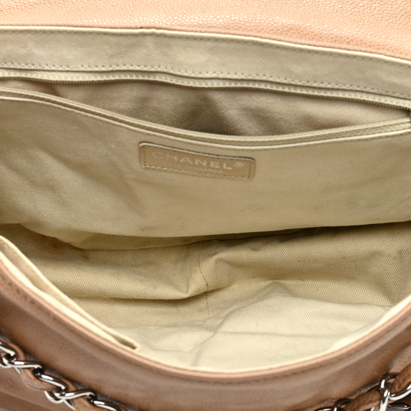 Caviar Large Half Moon Flap Dark Beige