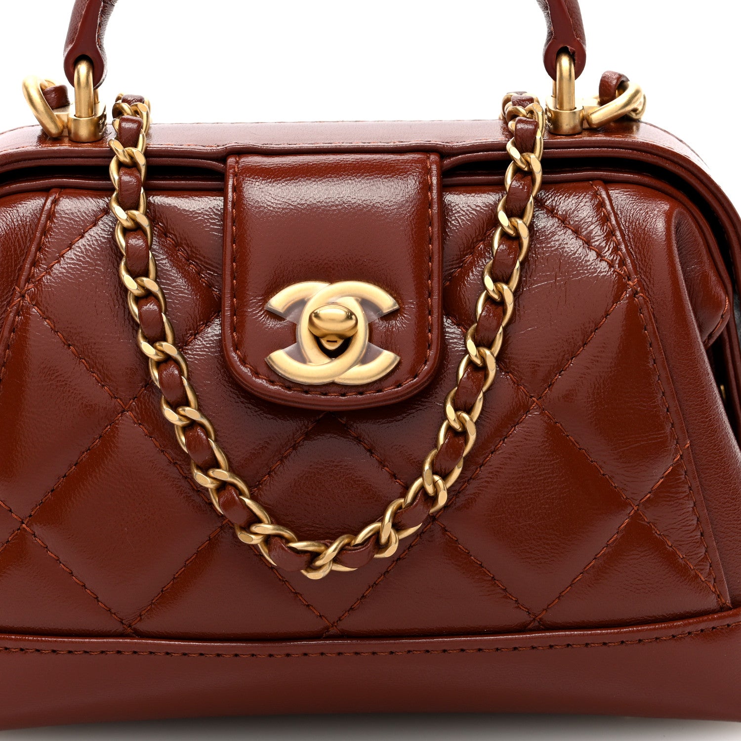 Chanel Shiny Lambskin Quilted Mini Cocodoc Top Handle Bag Brown 7 of 10