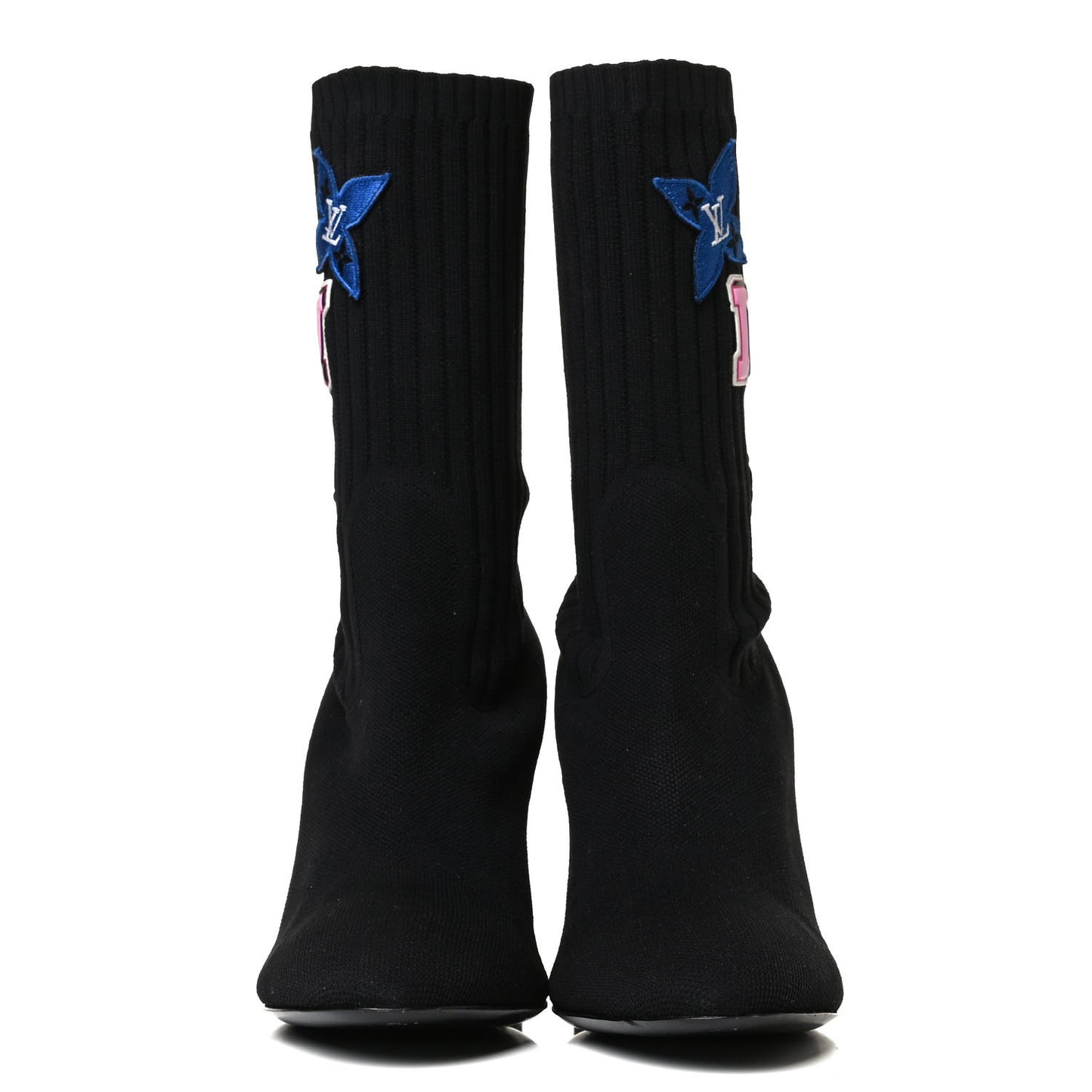 Stretch Fabric LV Black Heart Sock Ankle Boots 40 Black