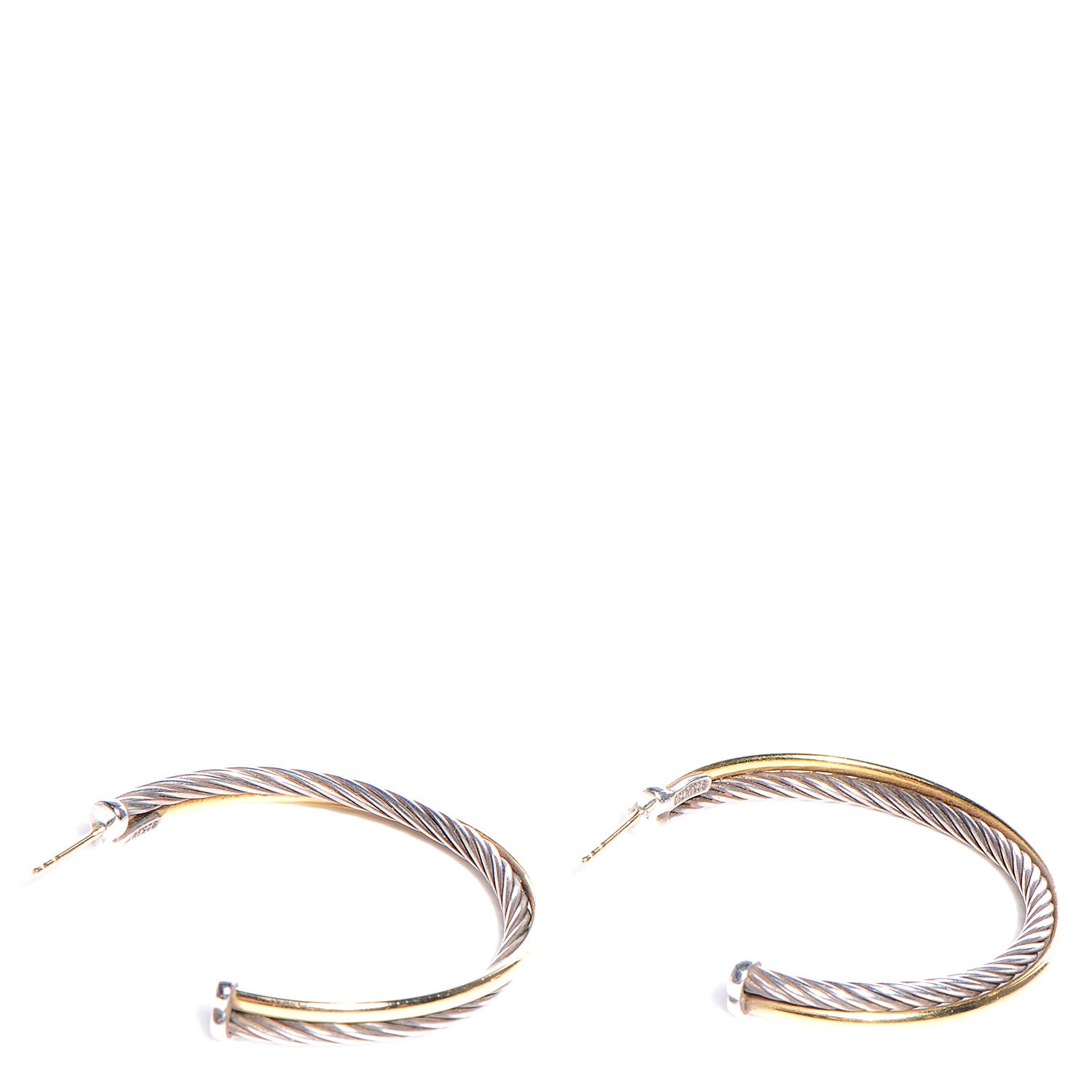 David Yurman Sterling Silver 18K Yellow Gold 44mm Extra Large Crossover Cable Hoop Earrings 1 of 6