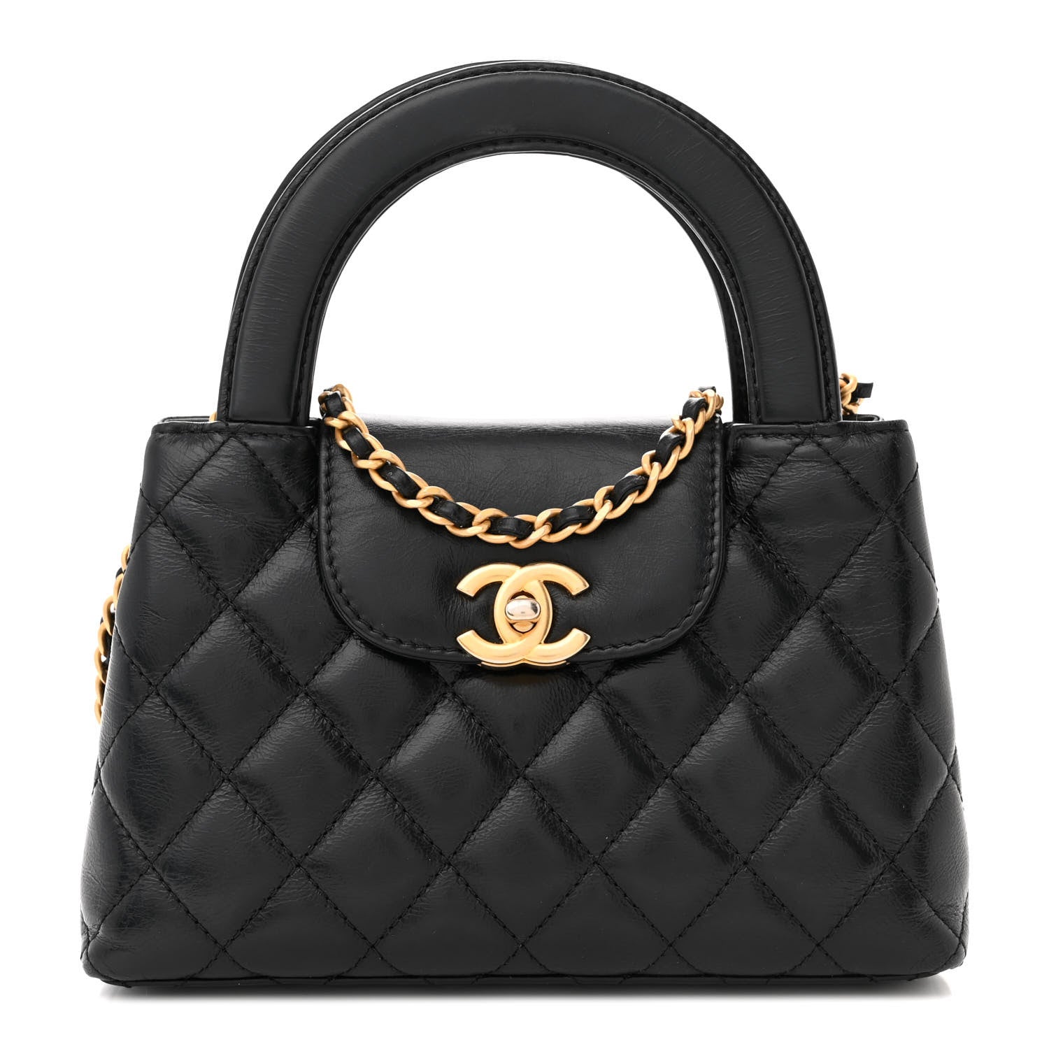 Chanel Shiny Aged Calfskin Quilted Nano Kelly Shopper Black 1 of 14