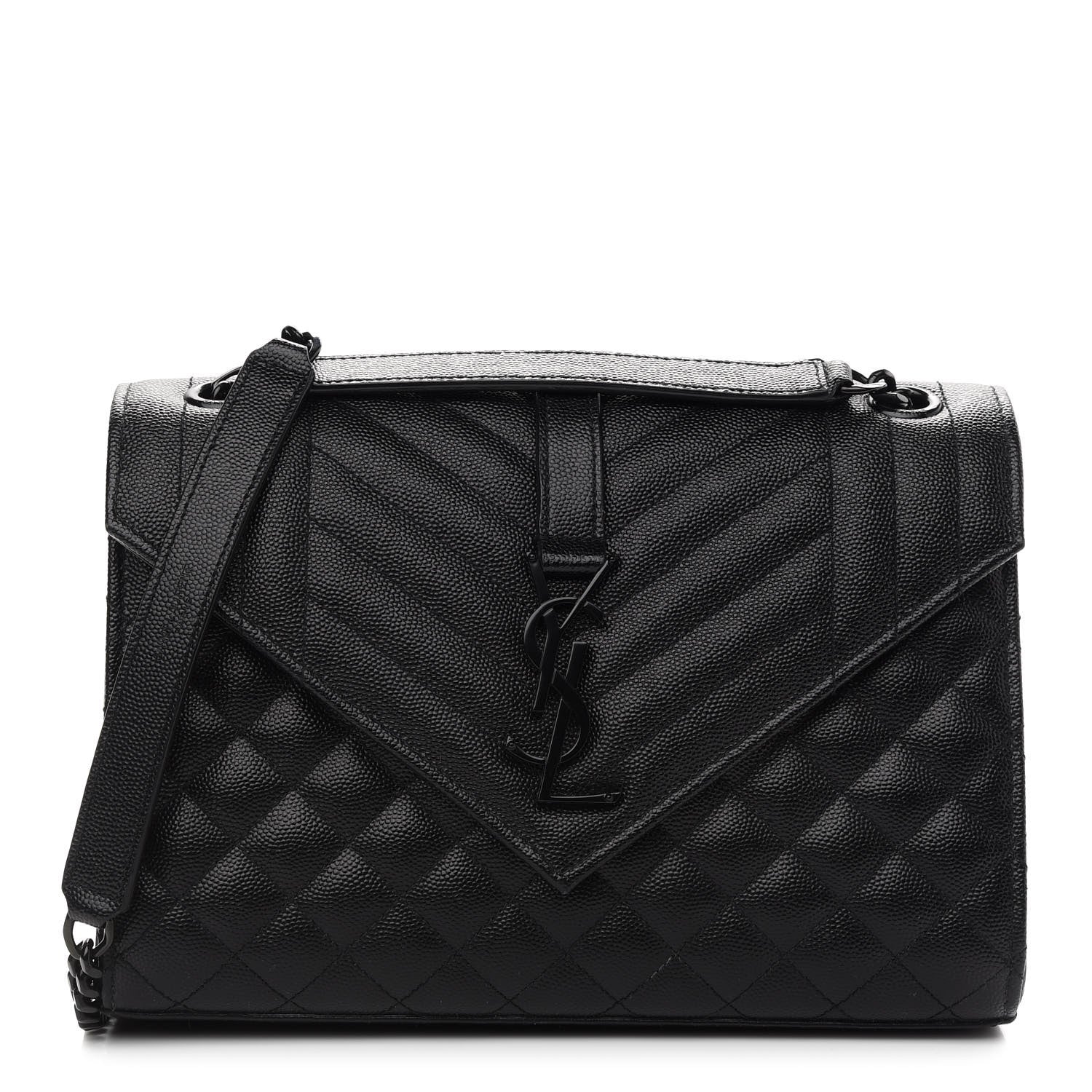 Saint Laurent Grain De Poudre Textured Mixed Matelasse Triquilt Medium Monogram Satchel Black 1 of 8