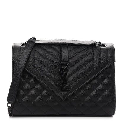 Saint Laurent Grain De Poudre Textured Mixed Matelasse Triquilt Medium Monogram Satchel Black 1 of 8