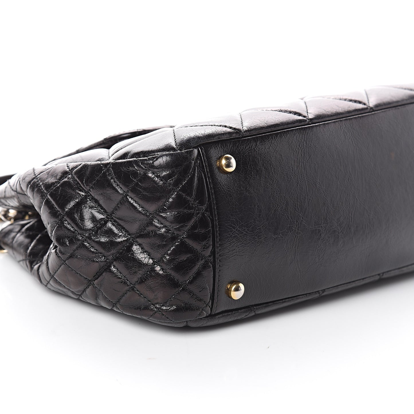 Aged Glazed Calfskin Quilted Small Daily Walk Flap Black