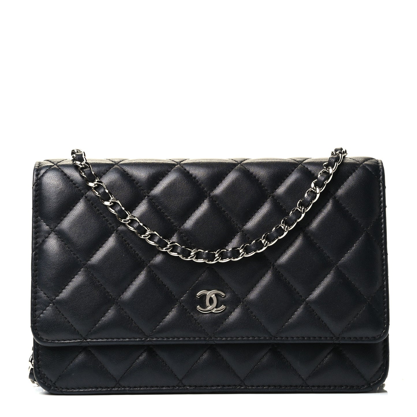Lambskin Quilted Wallet On Chain WOC Black