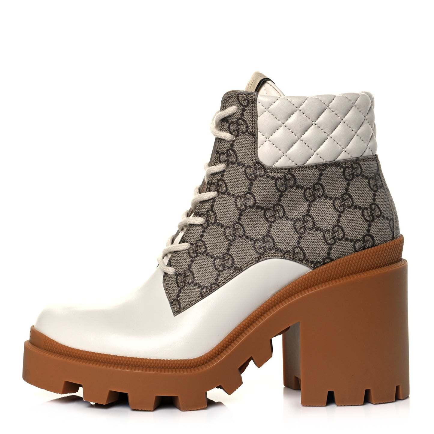 Calfskin GG Supreme Monogram Nappa Quilted Lace Up Ankle Boots 40 Mystic White Beige