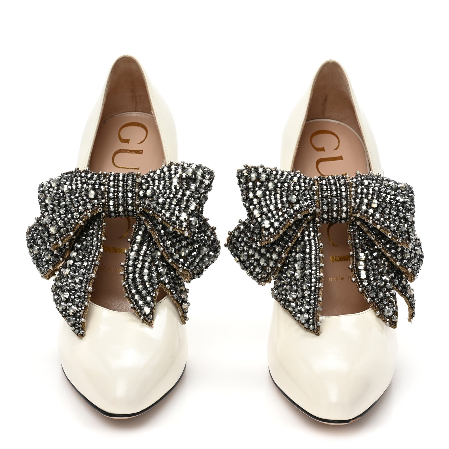 Regent Calfskin Crystal Removable Bow Elaisa Platform High Heel Pumps 37 White Magnolia
