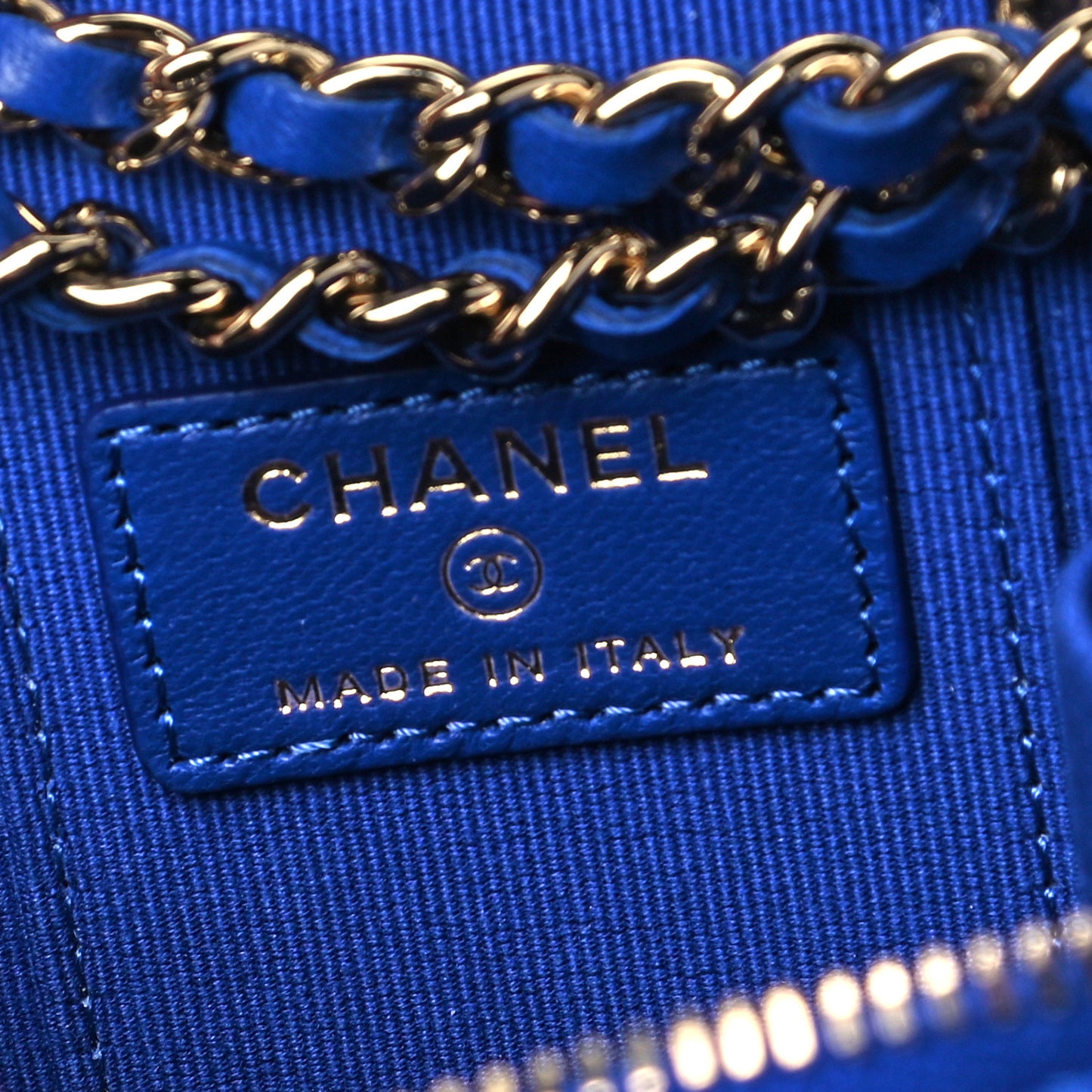 Lambskin Quilted Top Handle Mini Vanity Case With Chain Blue