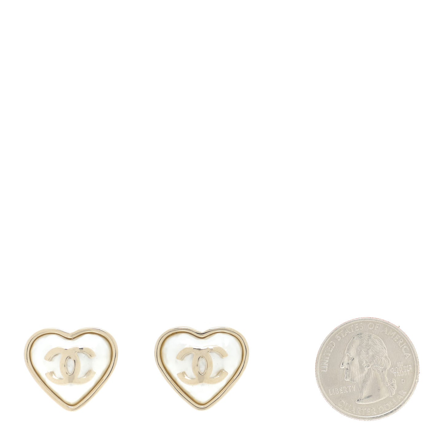Pearl CC Heart Earrings Gold