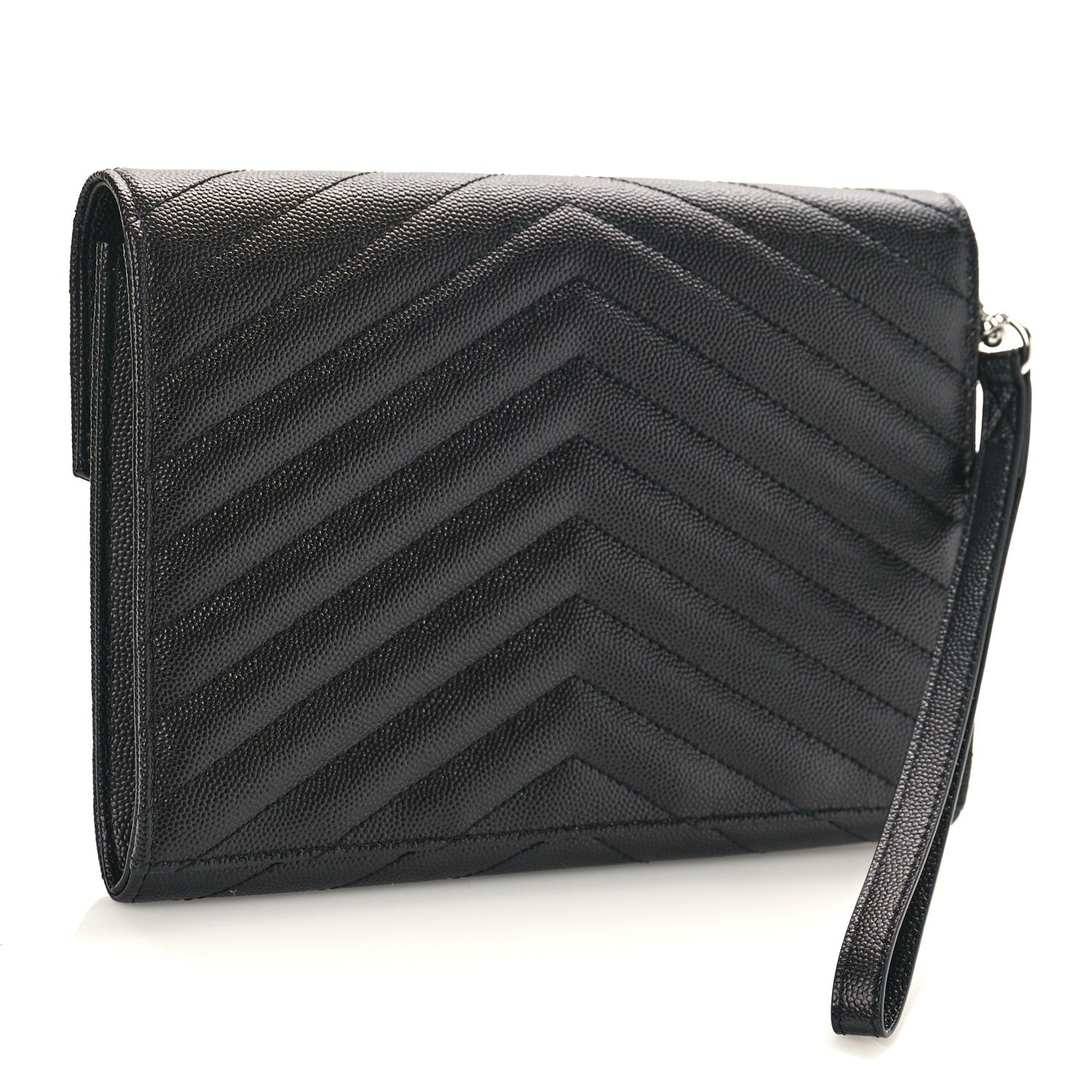 Saint Laurent Grain De Poudre Matelasse Chevron Monogram Envelope Clutch Black 3 of 9