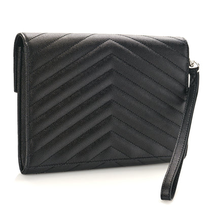 Saint Laurent Grain De Poudre Matelasse Chevron Monogram Envelope Clutch Black 3 of 9