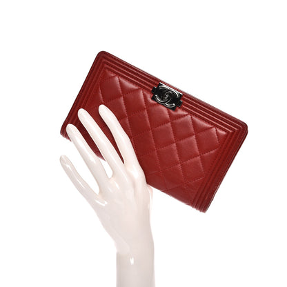 Chanel Lambskin Quilted Boy Yen Wallet Red 19 of 26
