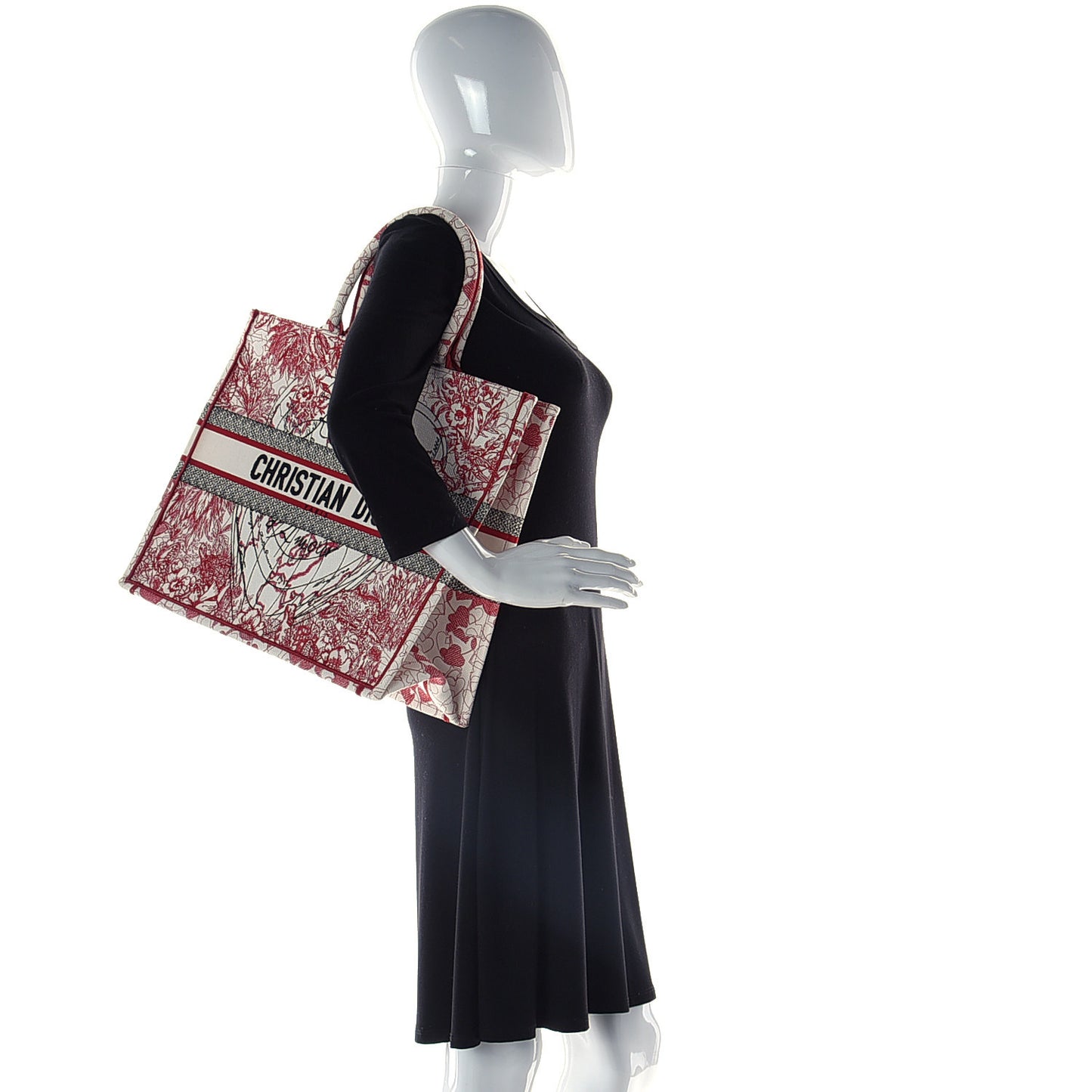 Canvas Embroidered Large Dioramour D-Royaume Book Tote Red Multicolor