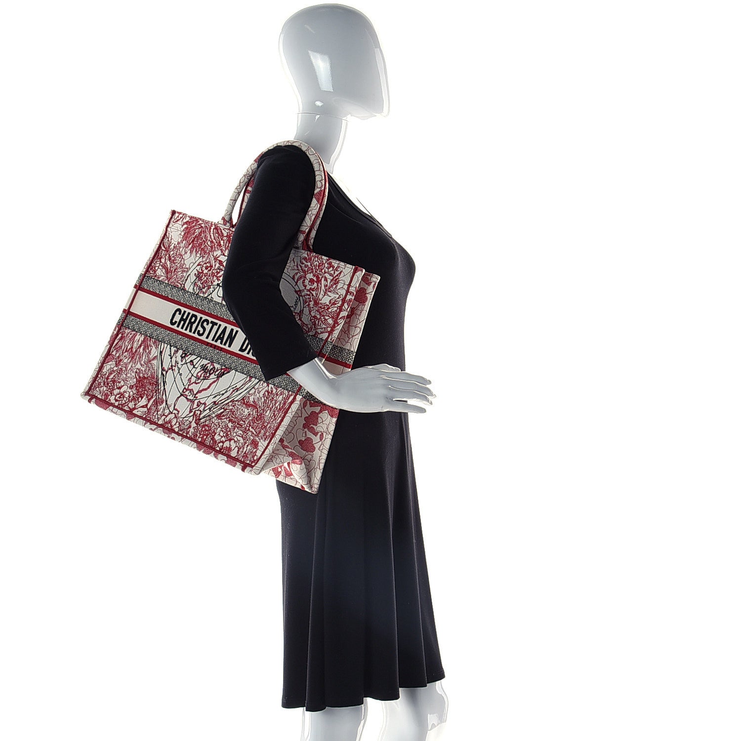Christian Dior Canvas Embroidered Large Dioramour D-Royaume Book Tote Red Multicolor 3 of 10