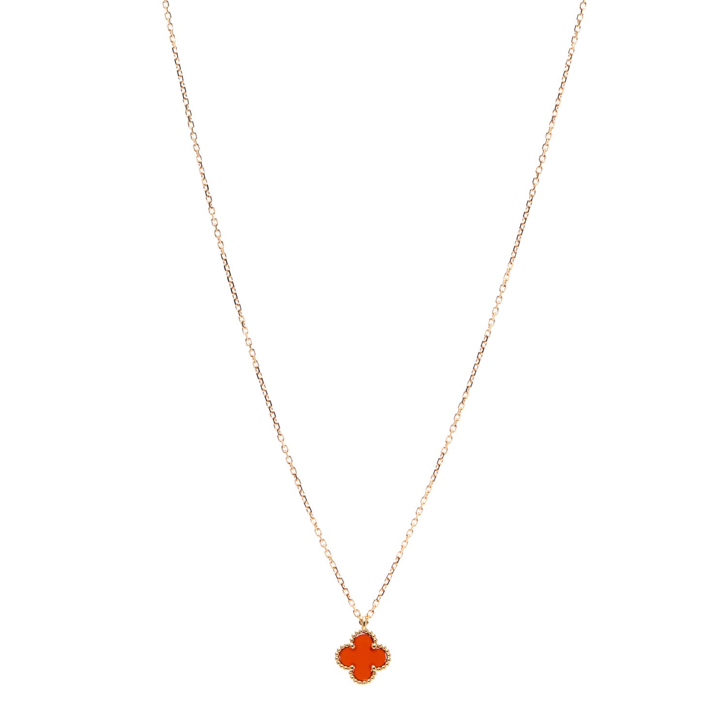 Van Cleef & Arpels 18K Rose Gold Carnelian Sweet Alhambra Pendant Necklace 1 of 7