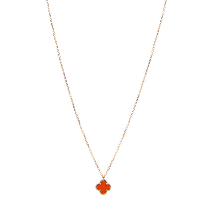 Van Cleef & Arpels 18K Rose Gold Carnelian Sweet Alhambra Pendant Necklace 1 of 7