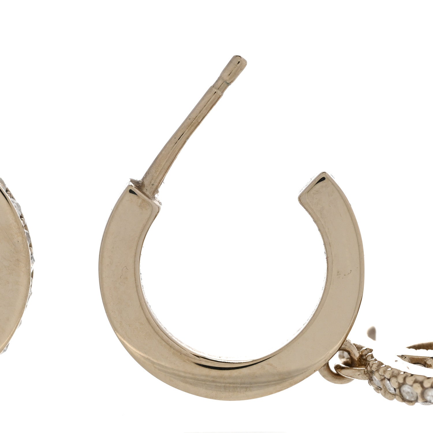 Chanel Crystal Bead CC Hoop Drop Earrings Light Gold 5 of 6