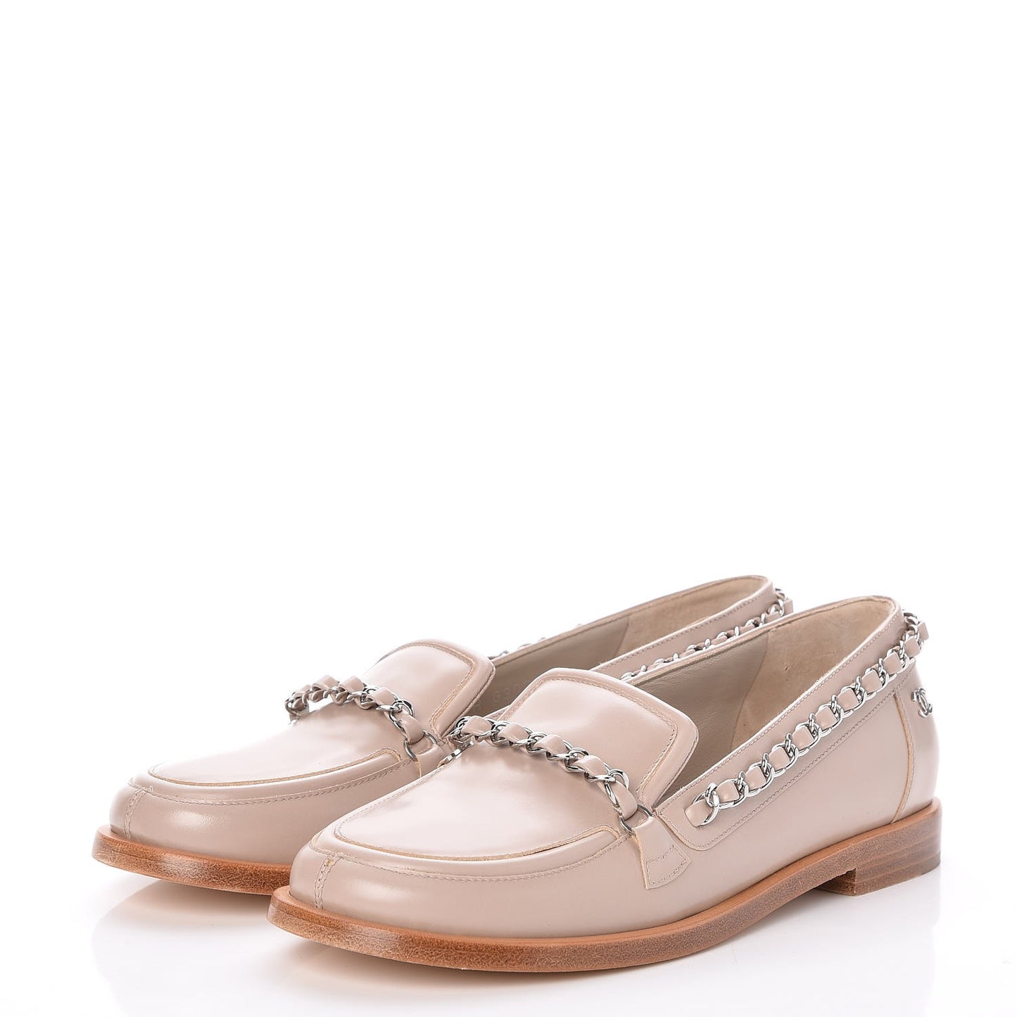 Calfskin Chain Mocassin Loafers 35 Beige