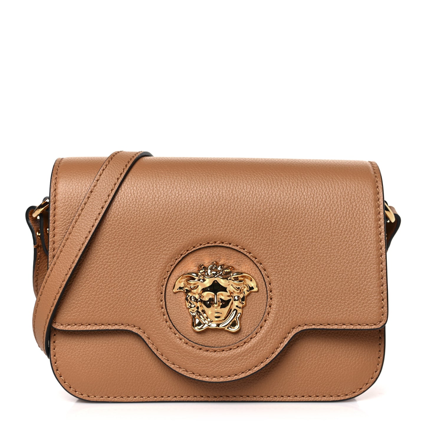 Grained Calfskin La Medusa Flap Shoulder Bag Brown