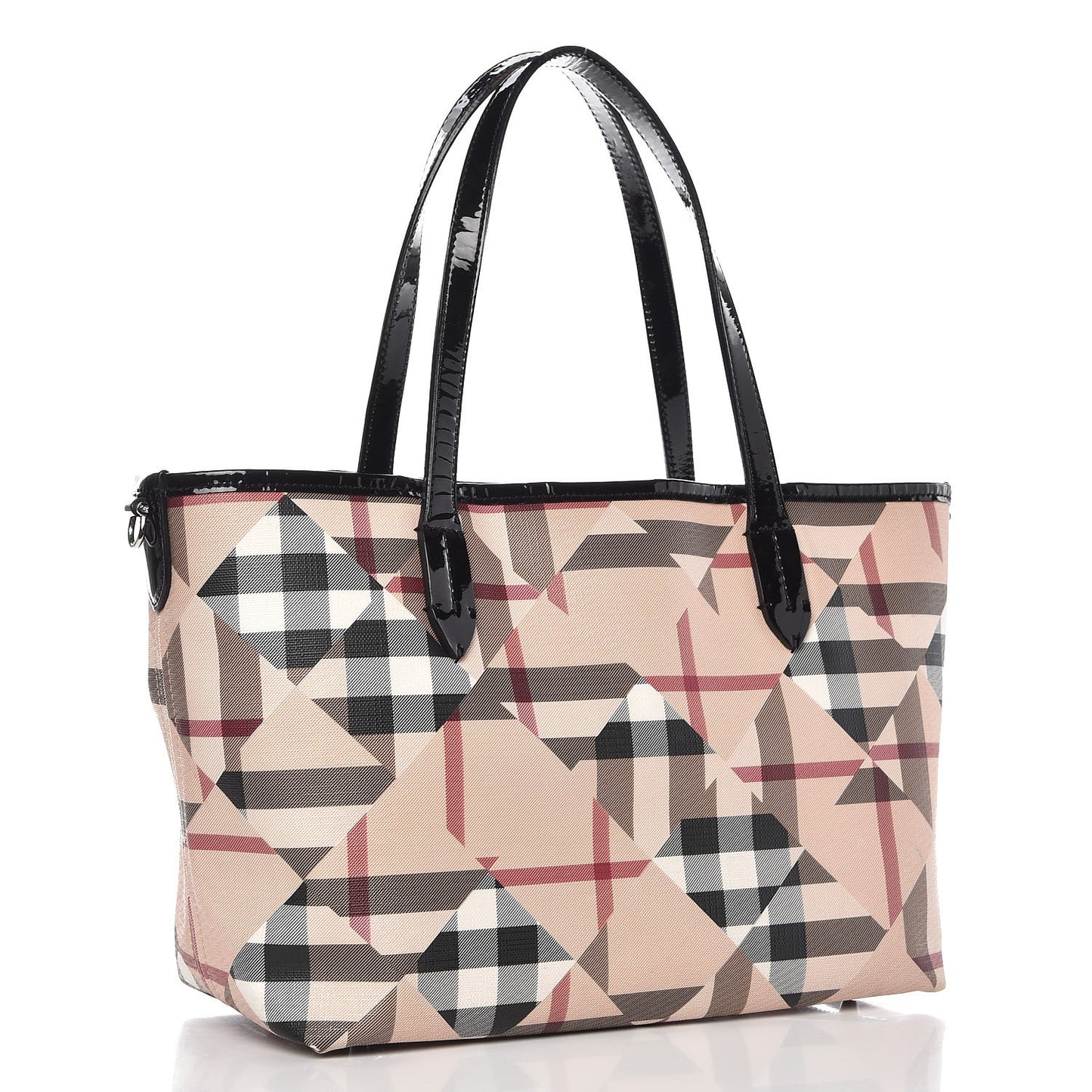 Patent Trim Patchwork Check Small Tote Black