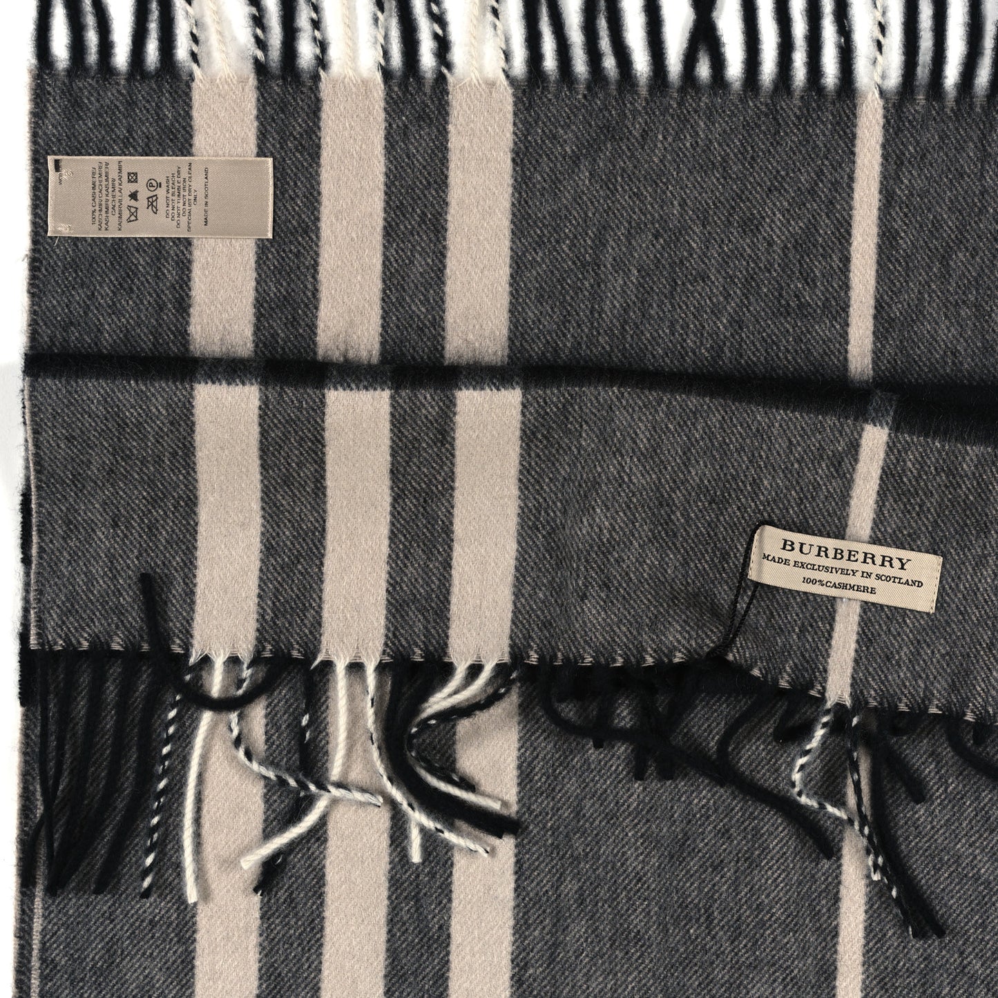 Cashmere Giant Check Fringe Scarf Charcoal Charcoal