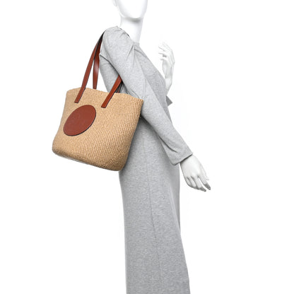 Chloe Raffia Calfskin Horse Medal Large Basket Tote Sepia Brown 2 of 9