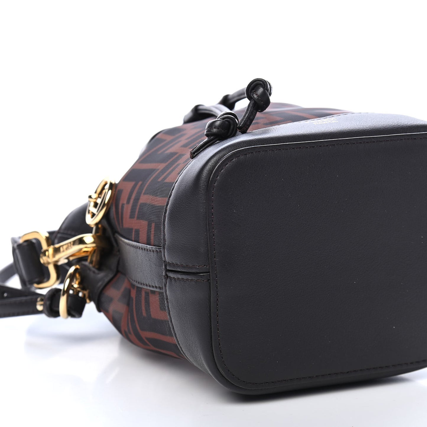 Mesh Vitello Grace F is Fendi FF 1974 Mini Mon Tresor Bucket Bag Marrone Black Ebano