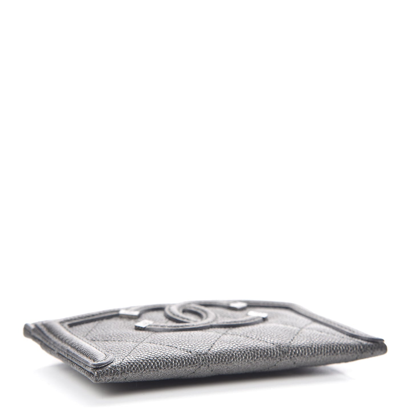 Metallic Caviar Quilted Filigree Card Holder Dark Silver