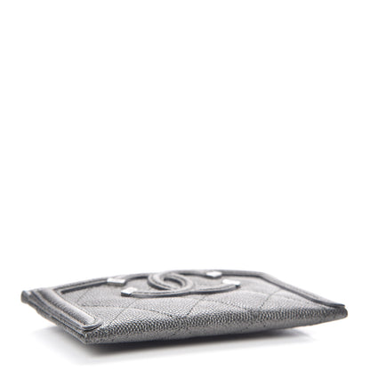 Chanel Metallic Caviar Quilted Filigree Card Holder Dark Silver 4 of 9