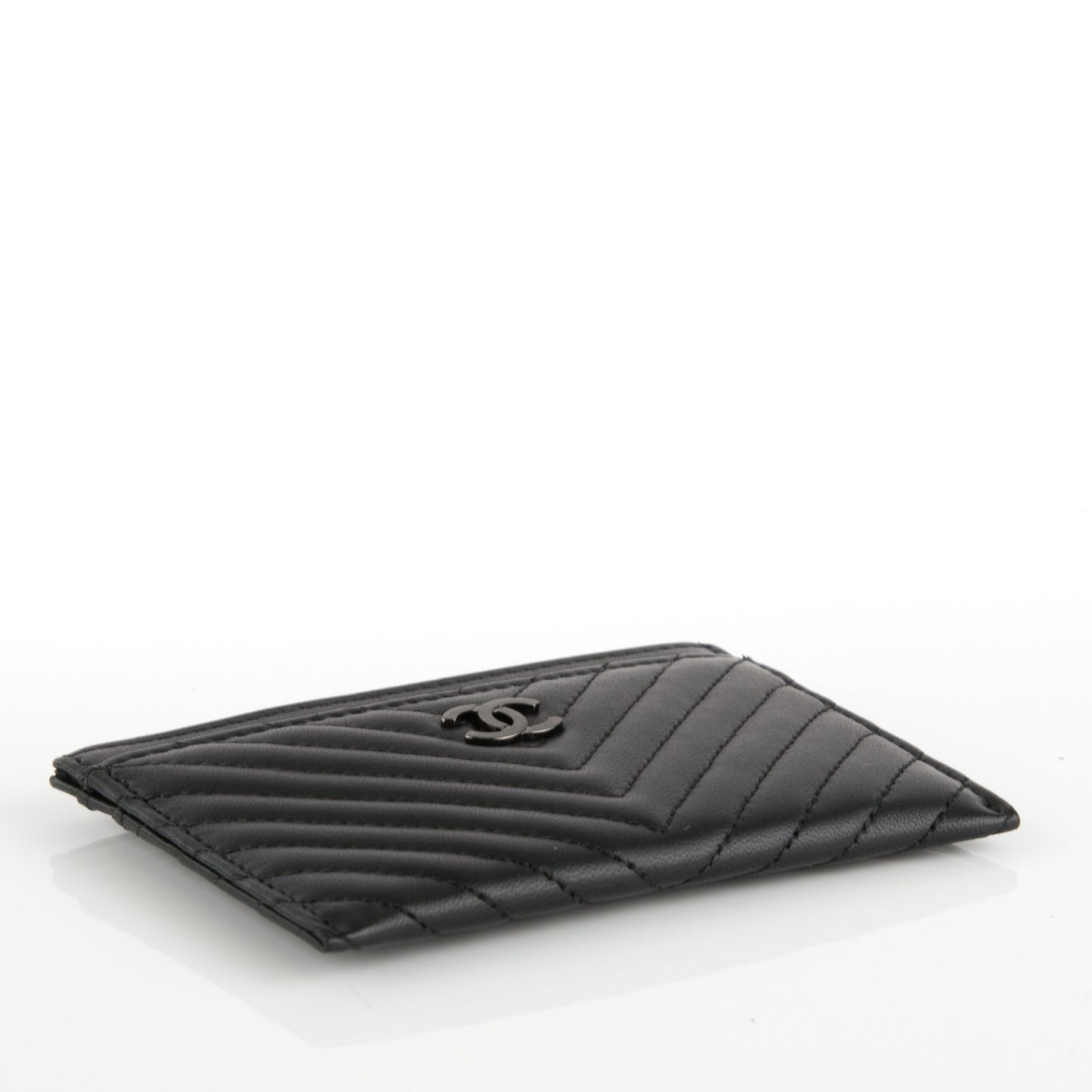 Lambskin Chevron Quilted Card Holder So Black