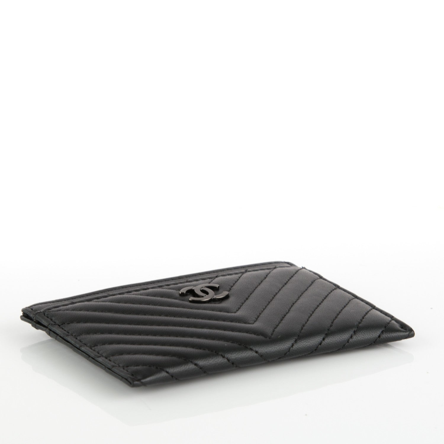 Chanel Lambskin Chevron Quilted Card Holder So Black 4 of 8