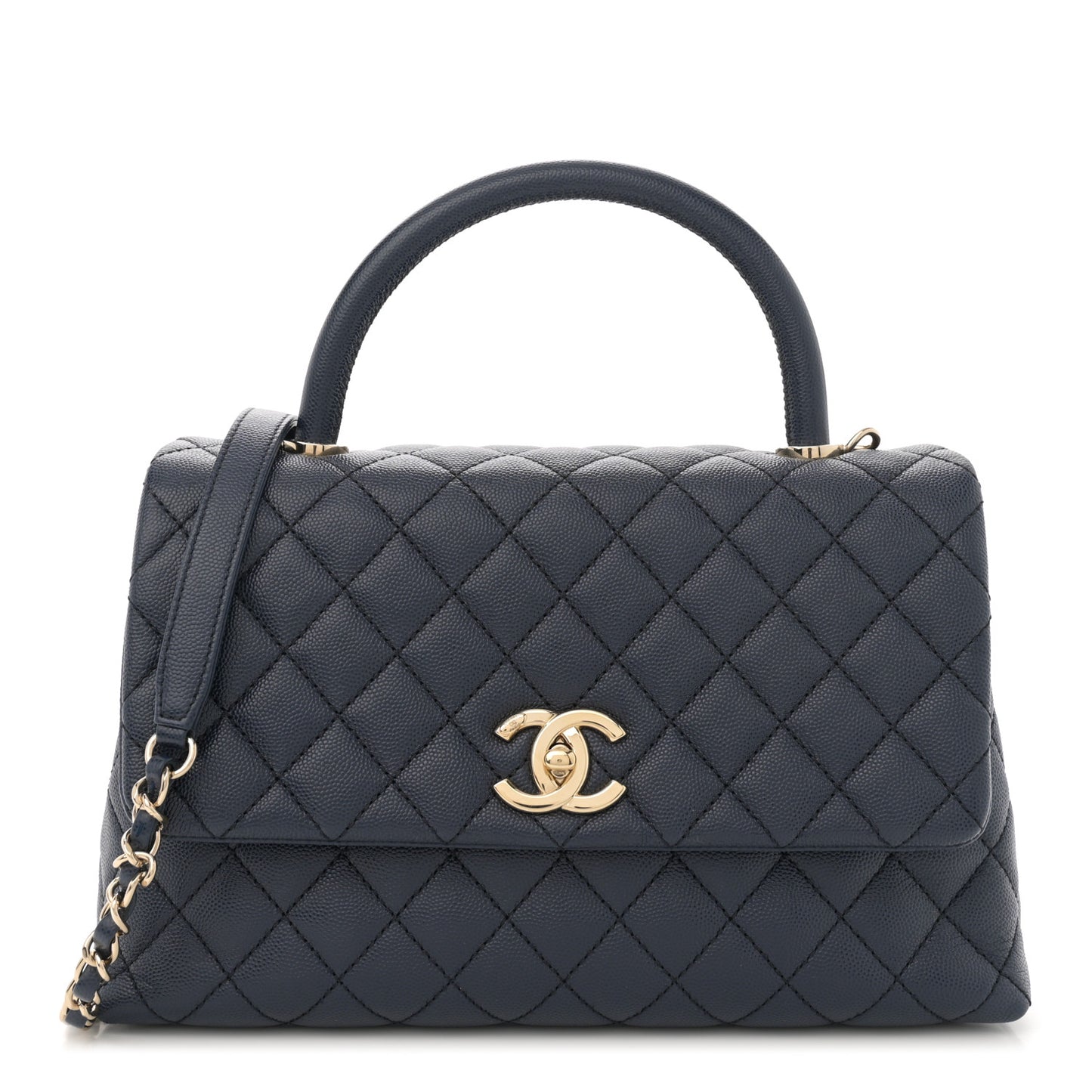 Caviar Quilted Small Coco Handle Flap Navy