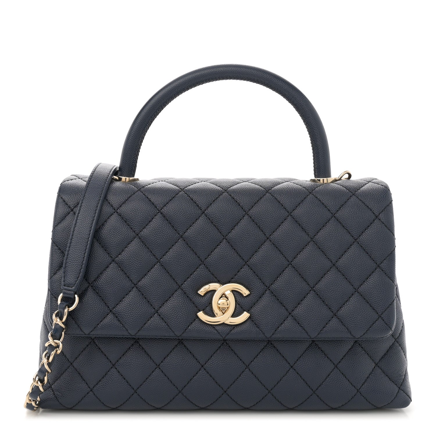 Chanel Caviar Quilted Small Coco Handle Flap Navy 1 of 10
