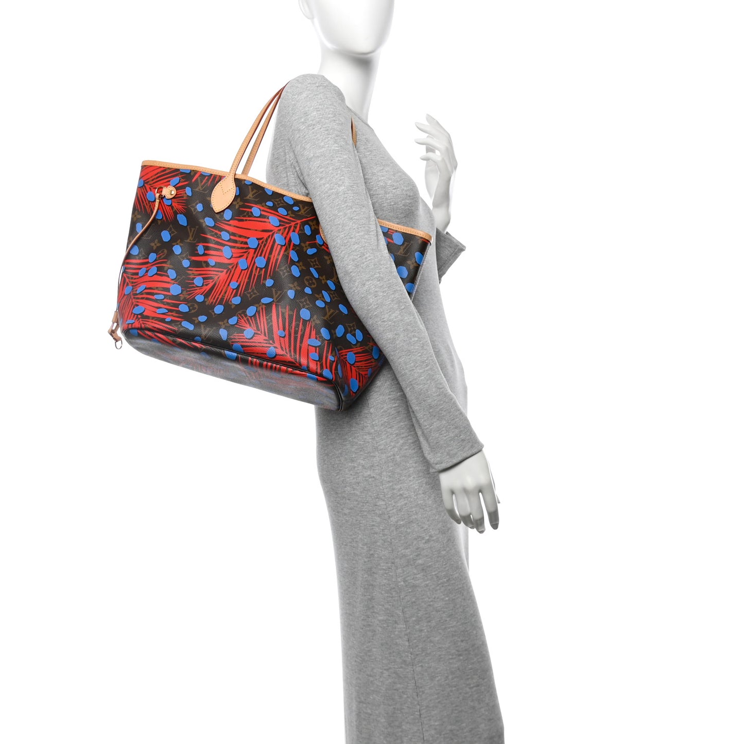 Monogram Jungle Dots Neo Neverfull MM Coquelicot Denim