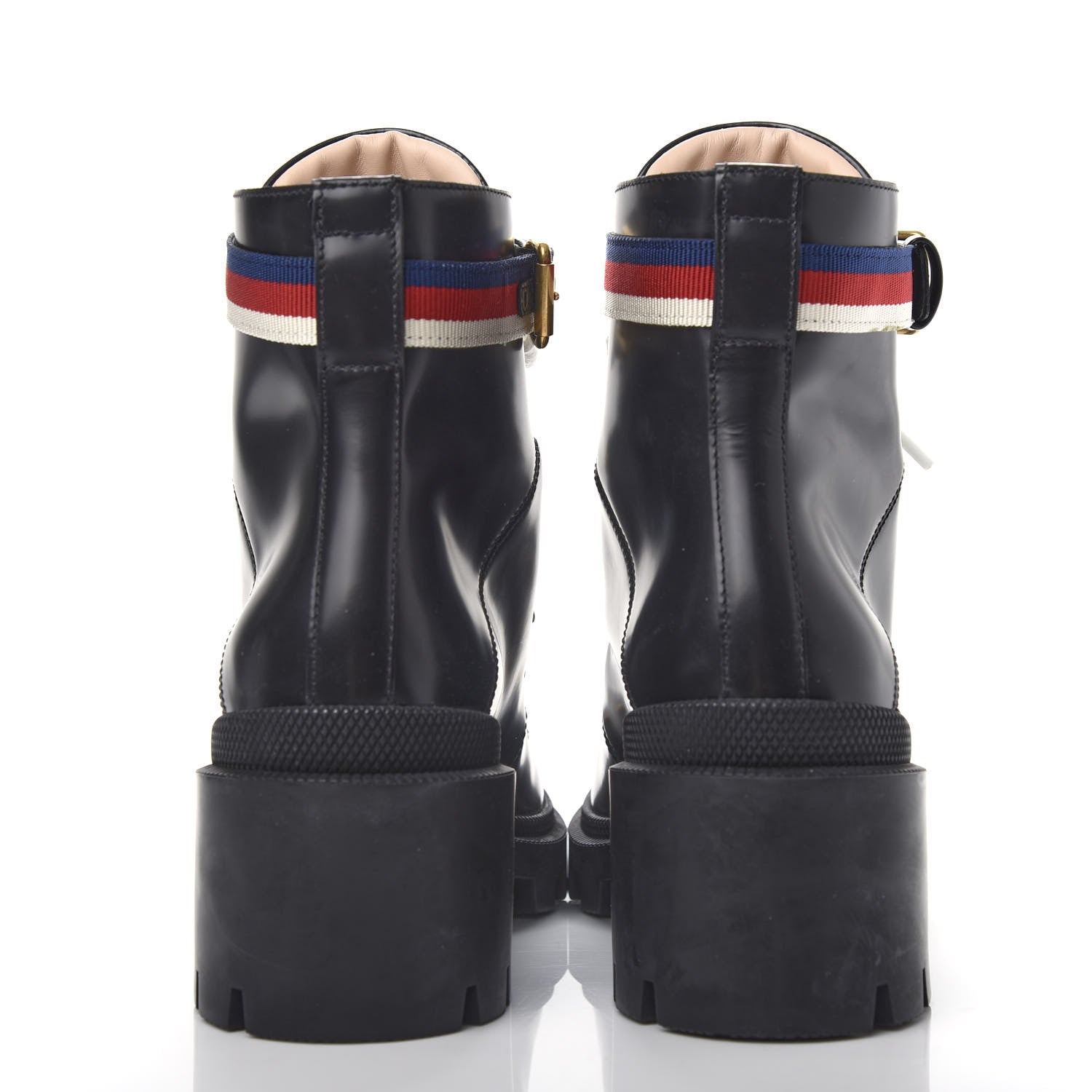 Gucci Calfskin Sylvie Web Lace Up Combat Boots 38 Black 7 of 11