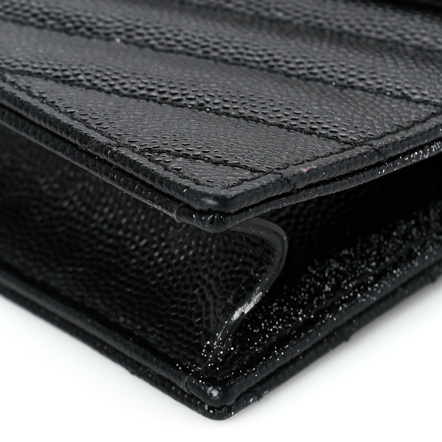 Grain De Poudre Matelasse Chevron Monogram Envelope Chain Wallet Black