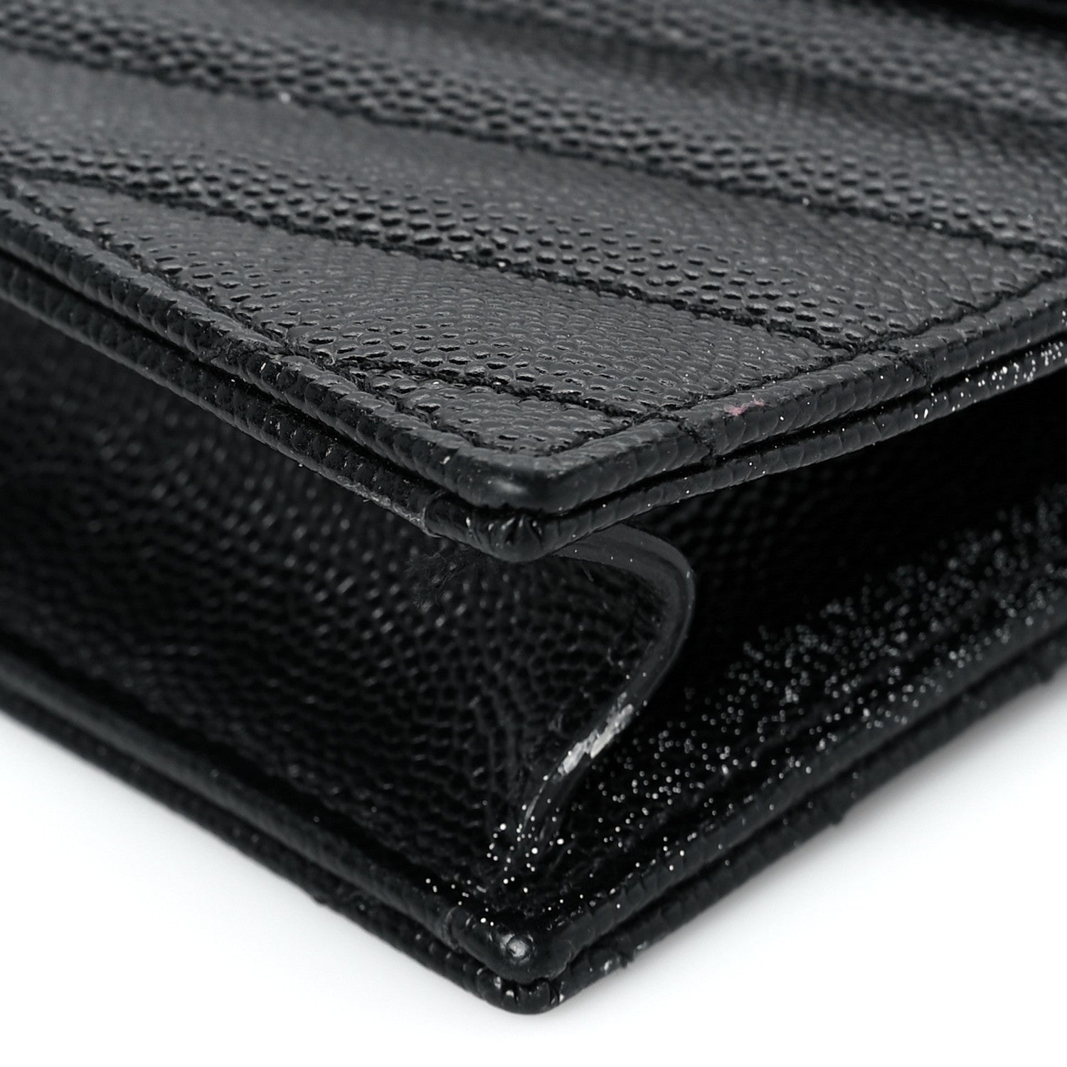 Saint Laurent Grain De Poudre Matelasse Chevron Monogram Envelope Chain Wallet Black 6 of 8