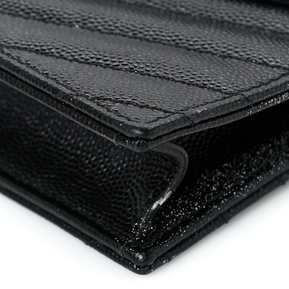 Saint Laurent Grain De Poudre Matelasse Chevron Monogram Envelope Chain Wallet Black 6 of 8