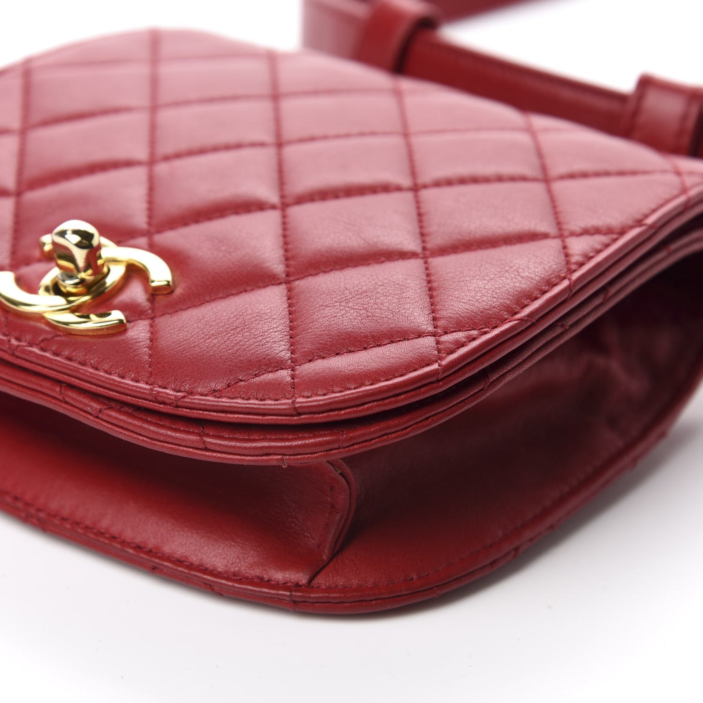 Lambskin Quilted Flap Waist Belt Bag 95 38 Red