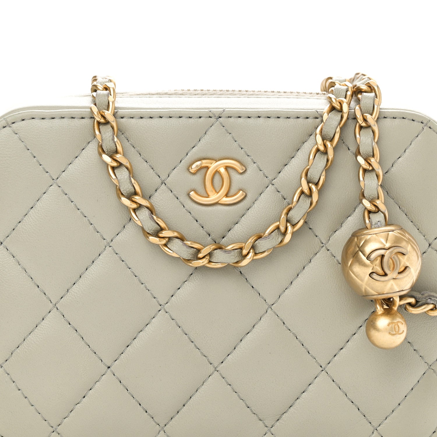 Chanel Lambskin Quilted CC Pearl Crush Camera Case Grey 8 of 10