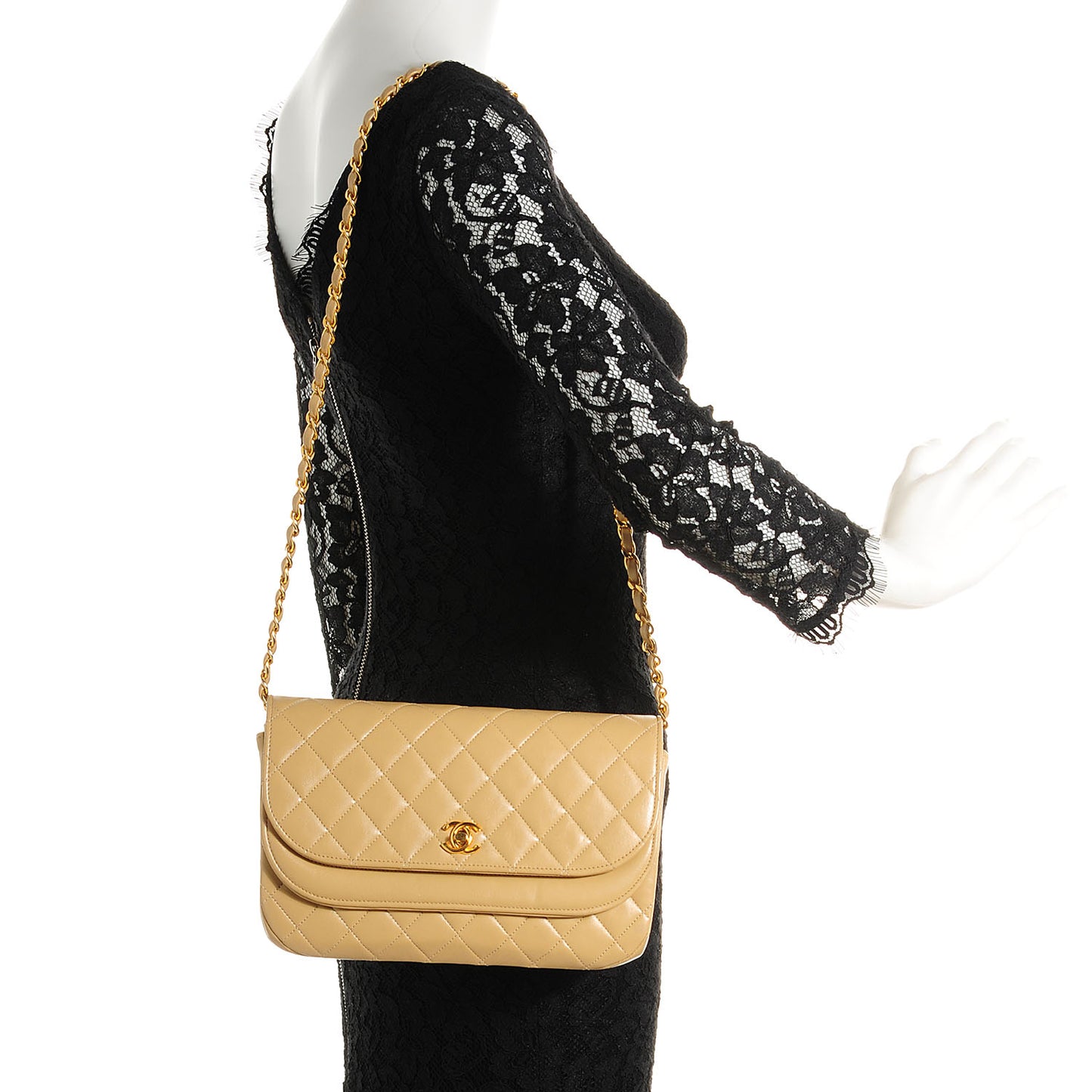 Lambskin Medium Double Flap Beige