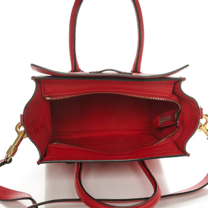 Celine Drummed Calfskin Nano Luggage Coquelicot 5 of 7