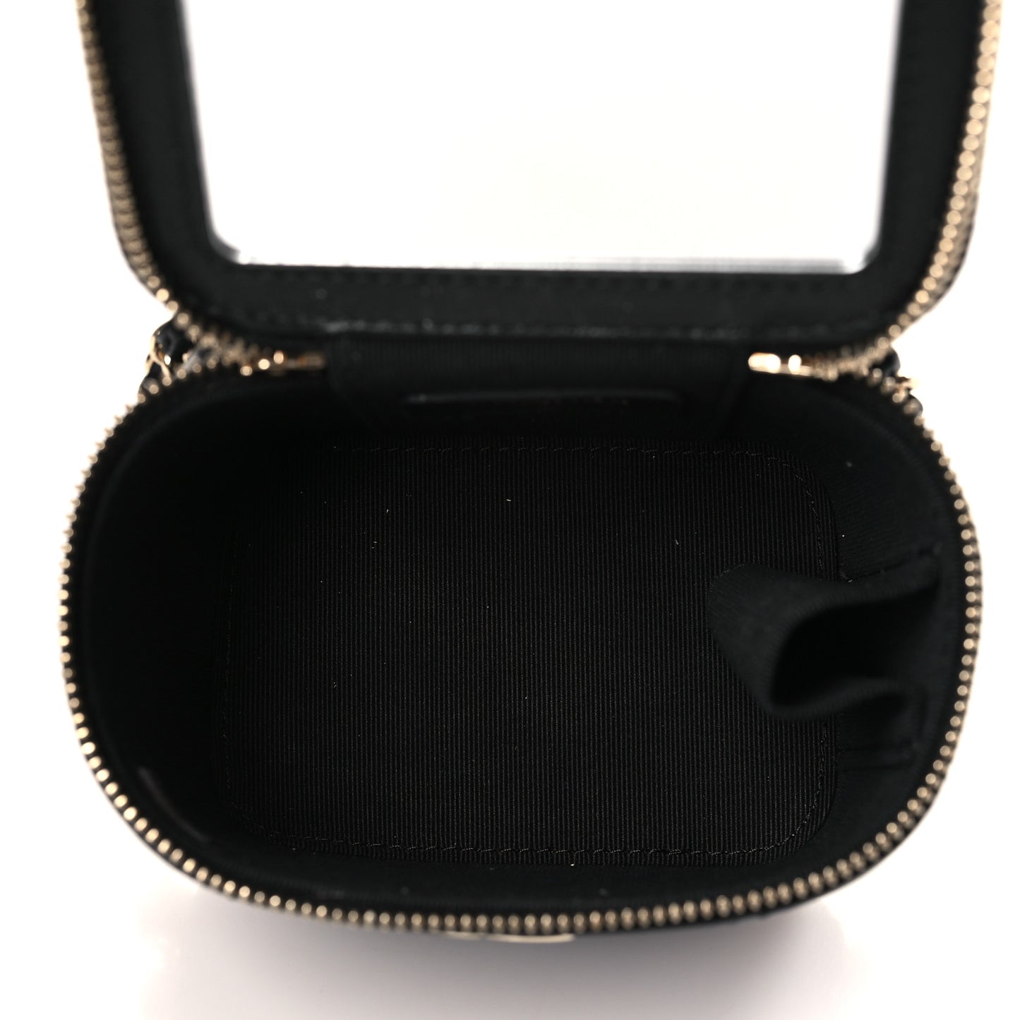 Lambskin Quilted Mini Vanity Case With Pearl Chain Black