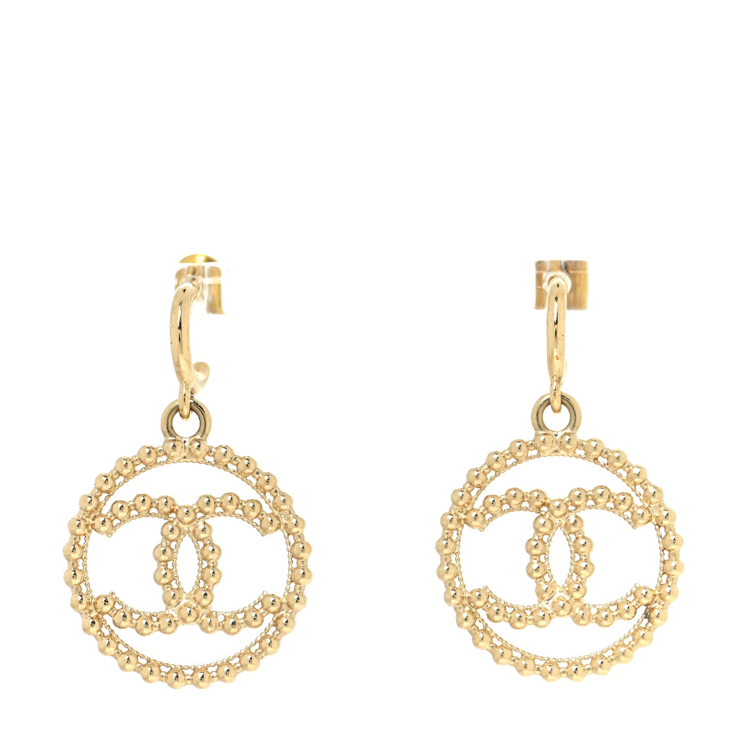 Metal Bead Round CC Drop Earrings Gold